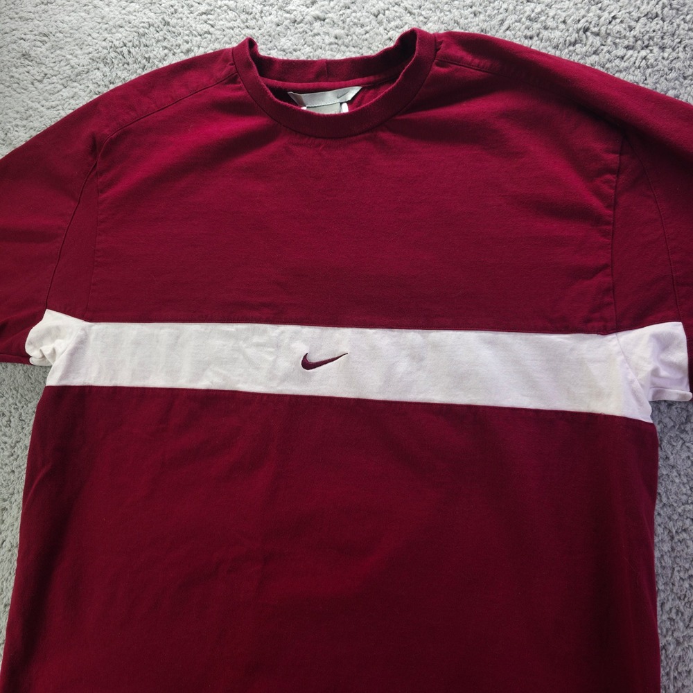 Vintage Nike Mens XXL Short Sleeve Cotton Pullover Shirt Maroon Burgundy Y2K